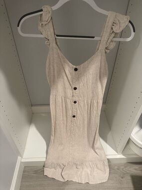 Monteau Beige Ruffle Strap Button-Front Sundress